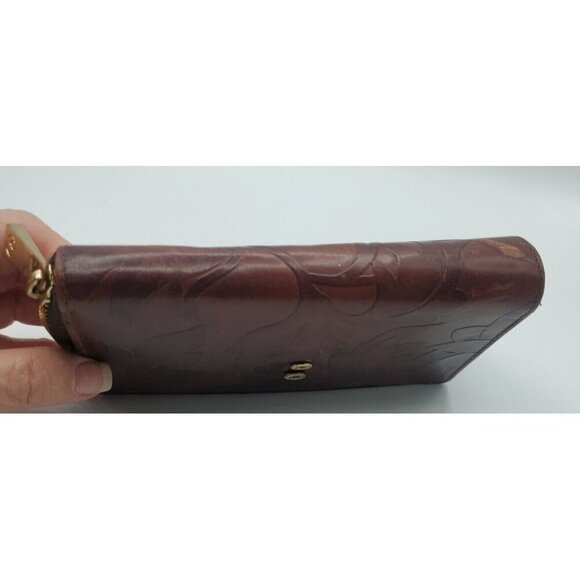 Valentina Genuine Embossed Floral Pattern Design Dark Red Leather Wallet Italy - Picture 12 of 12